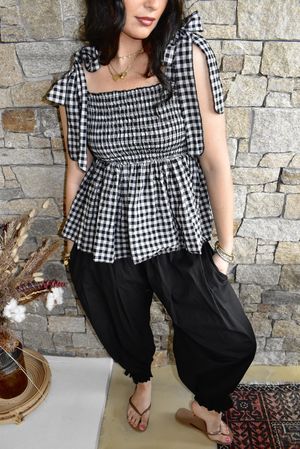 Nonni Gingham Bandeau Cami Black
